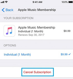 Cancel Subscription option in iPhone