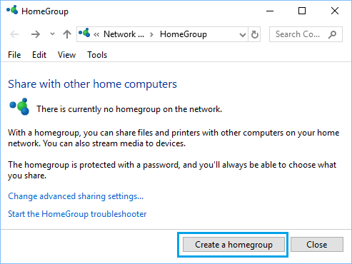 Create a HomeGroup in Windows 10