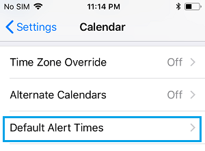 Default Alert Times Option on iPhone
