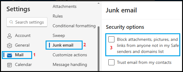 Disable Block Attachments Pictures Option in Outlook Mail