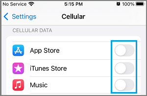Disable Cellular Data for App Store, iTunes and Music