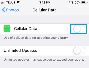 Disable Cellular Data For Updating Photo Library