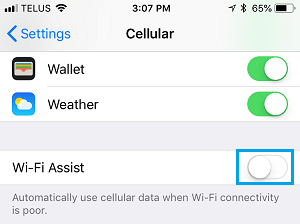 Disable WiFi Assist on iPhone