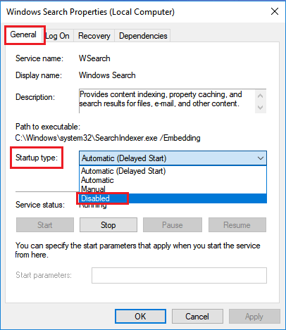 Disable Windows Search Service