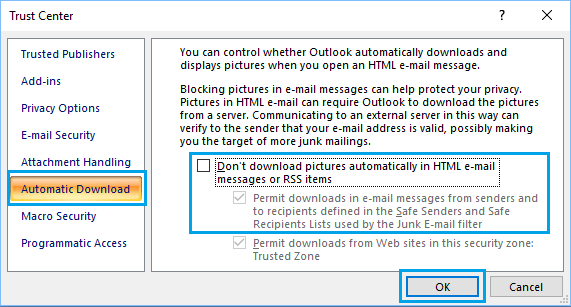 Enable Automatic Image Download in Emails on Microsoft Outlook 2007