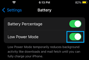 Enable Low Power Mode on iPhone