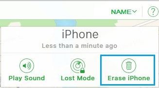 Erase iPhone Option on iCloud