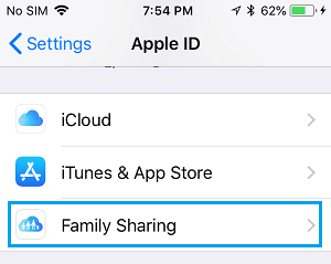 Family Sharing Option on iPhone