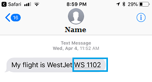 Flight Number in iPhone Messages App