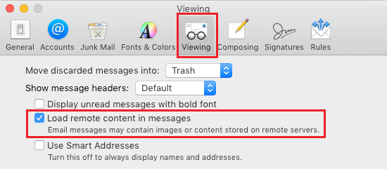 Load remote content in messages option in Apple Mail