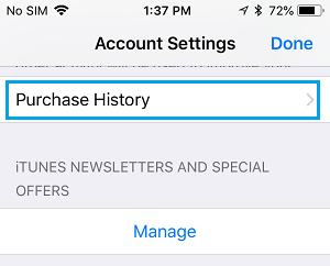 Purchase History Option on iPhone