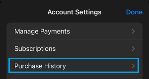 View Purchase History Option on iPhone