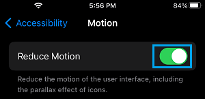 Enable Reduce Motion Option on iPhone