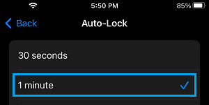 Set Auto Lock Interval to 1 Minute