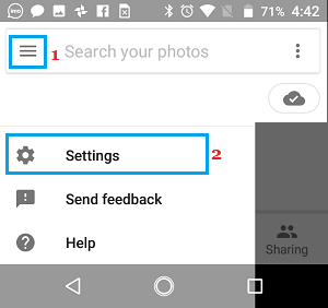 Settings Option in Photos App on Android Phone