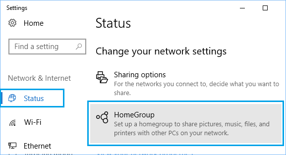 HomeGroup Option in Windows 10