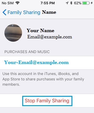 Stop Family Sharing Option on iPhone