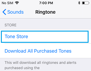 Tone Store Option on Ringtone Settings Screen on iPhone