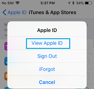 Vizualizați opțiunea Apple ID pe iPhone