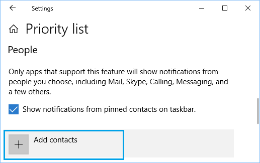 Add Contacts to Focus Assist Priority List in Windows 10