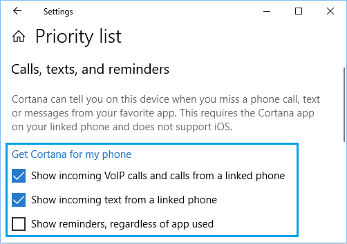 Allow Notifications For Missed Calls, Texts and Messages During Focus Assist