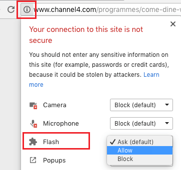 Option to Allow Flash Video to Play in Chrome Browser