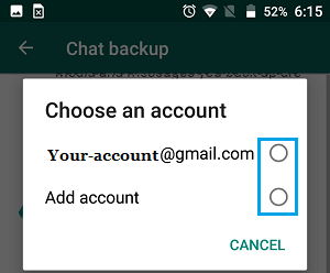 Choose an Account For WhatsApp Backups