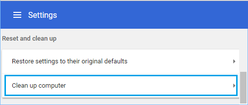 Clean up Computer Option in Chrome