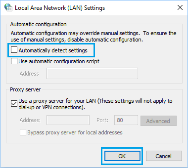 Disable Automatically Detect Settings Option in Windows 10