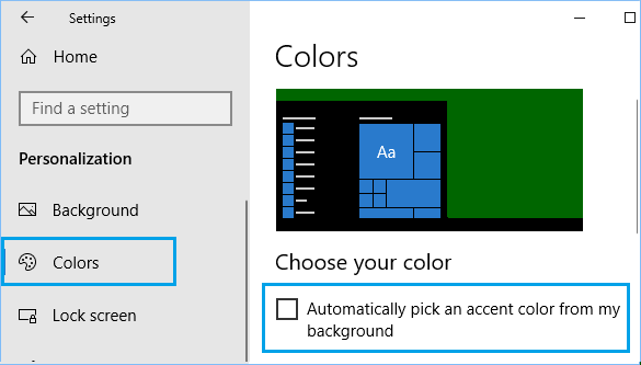 Disable Automatic Background Color Changing Option in Windows 10