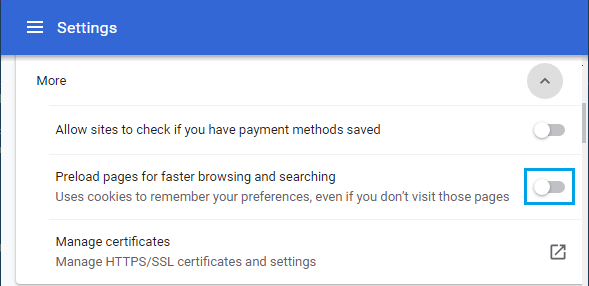 Disable Preloading of Webpages in Chrome
