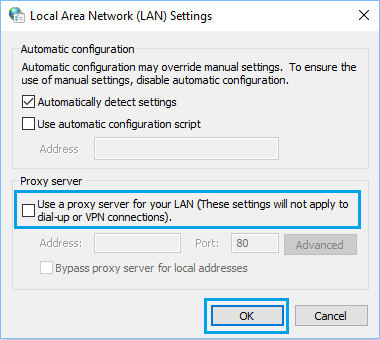 Disable Proxy Server Connections in Windows Computer