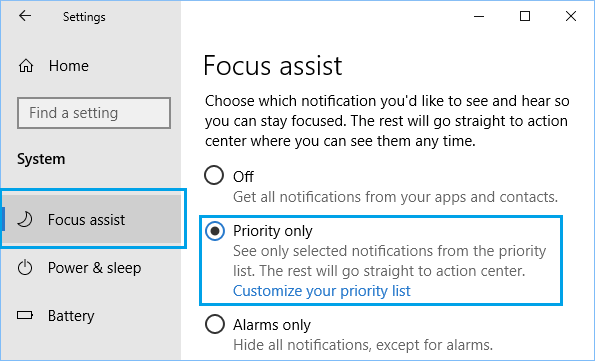 Enable Focus Assist Priority Only Option in Windows 10 Enable Focus Assist Priority Only Option in Windows 10