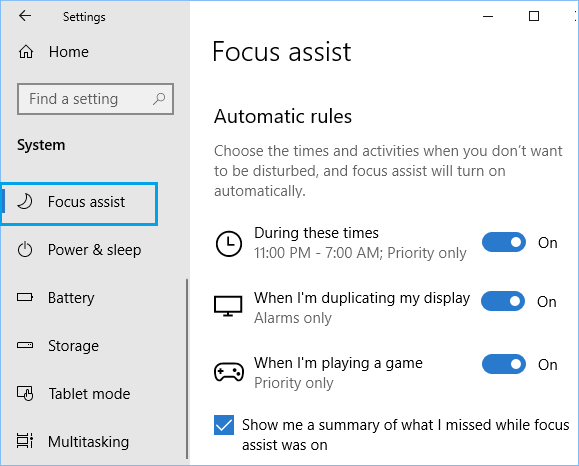 Focus Assist Automatic Rules in Windows 10