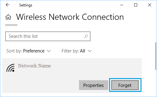 Forget WiFi Network Option in Windows 10