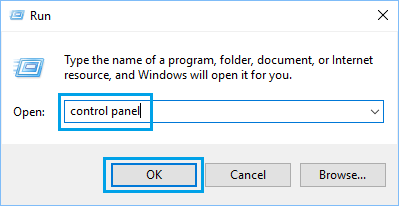 Open Windows Control Panel Using Run Command