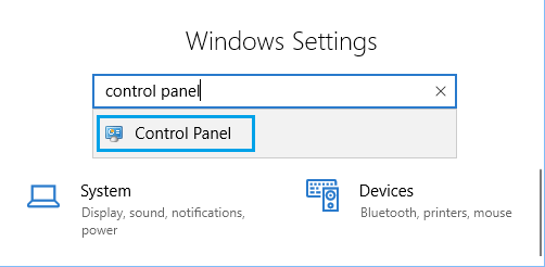 Open Control Panel Using Settings