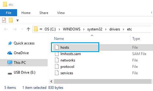 Open Hosts File in Windows 10