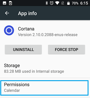 Permissions Tab on App Info Screen