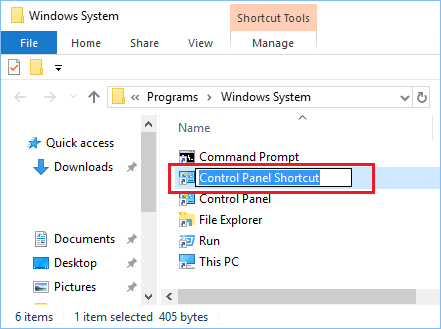 Rename Control Panel Shortcut