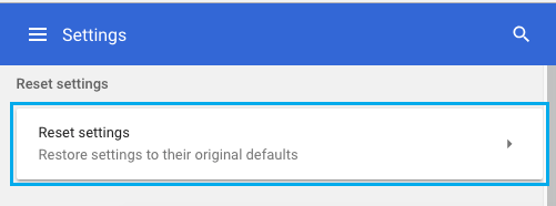 Reset Settings Option in Chrome Browser