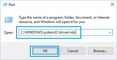 Run C:\windows\system32\drivers\etc
