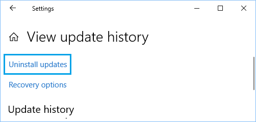 Uninstall Updates Option on Windows Settings Screen