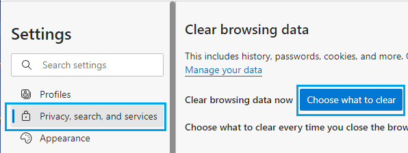 Clear Browsing Data Option in Microsoft Edge