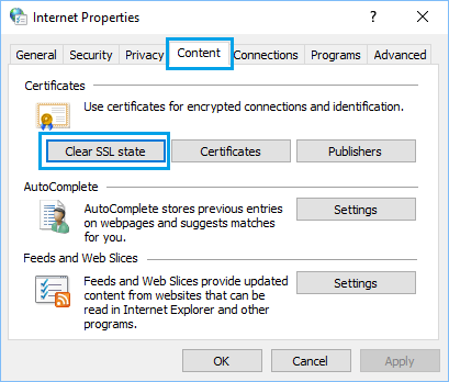 Clear SSL Certificate Cache Option in Windows 10