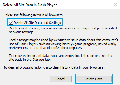 Delete All Flash Player Site Data and Settings in Windows 10