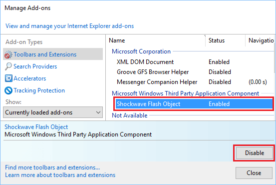 Disable Extensions in Internet Explorer