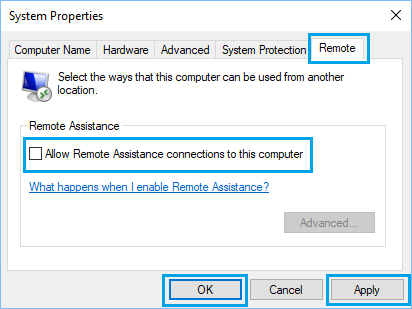 Disallow Remote Assistance Connections to This Computer