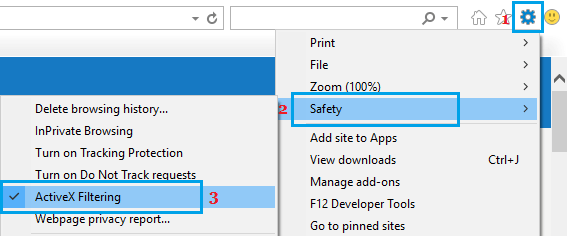 Disable ActiveX Filtering in Internet Explorer