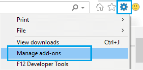Manage Add-Ons Option in Internet Explorer